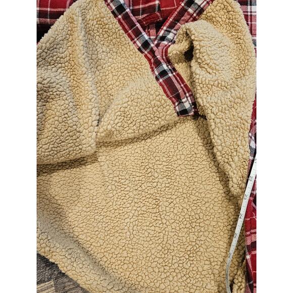 Wrangler sherpa lined flannel jacket red plaid mens XL camp chore button down - Picture 5 of 7